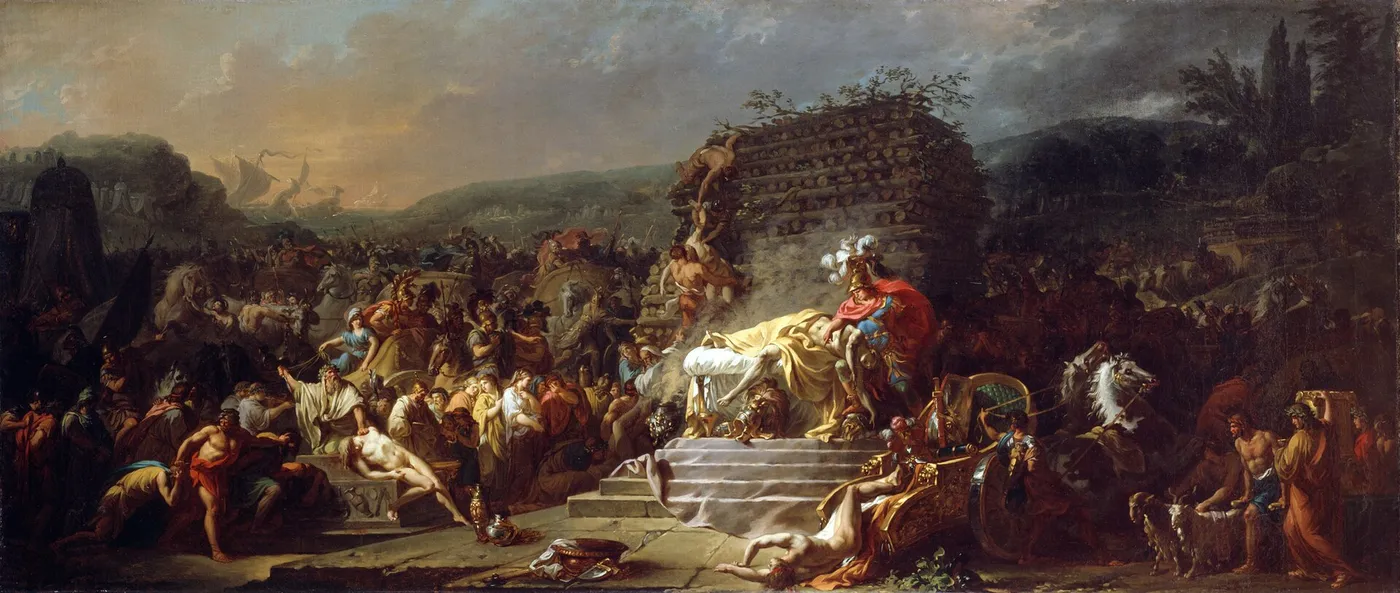 The Funeral of Patroclus (1778) by Jacques-Louis David — original painting reproduced as a hand-painted oil on canvas