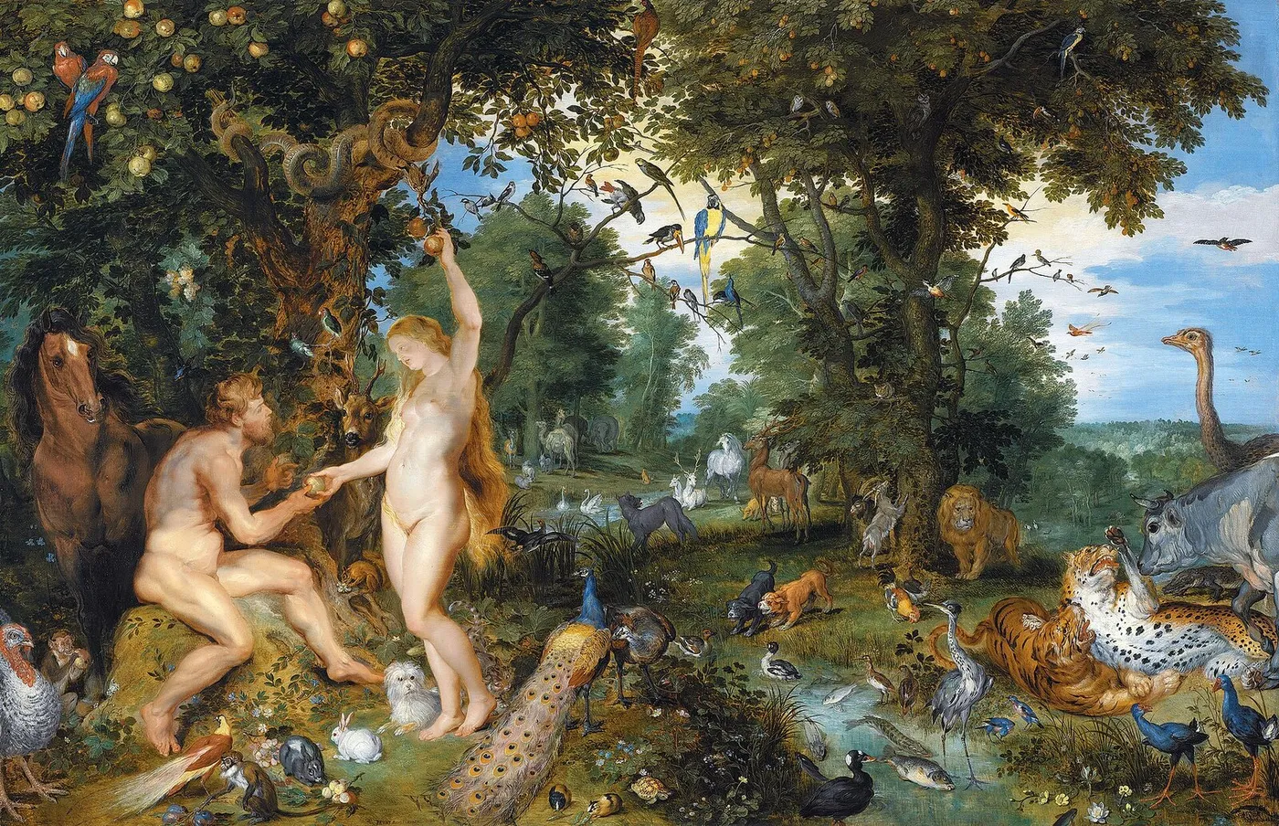 The Garden of Eden with the Fall of Man (1615) by Jan Brueghel the Elder — original painting reproduced as a hand-painted oil on canvas