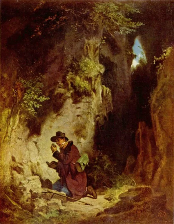 The Geologist (1860) by Carl Spitzweg — original painting reproduced as a hand-painted oil on canvas