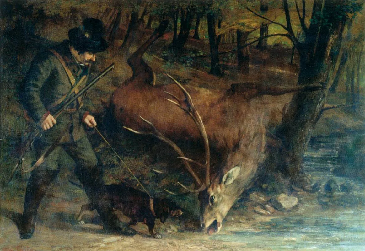 The German Huntsman (1859) by Gustave Courbet — original painting reproduced as a hand-painted oil on canvas