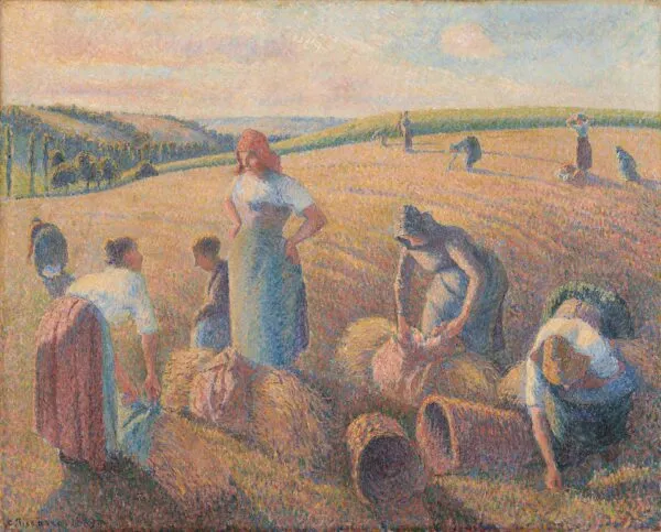 The Gleaners (1889) by Camille Pissarro — original painting reproduced as a hand-painted oil on canvas