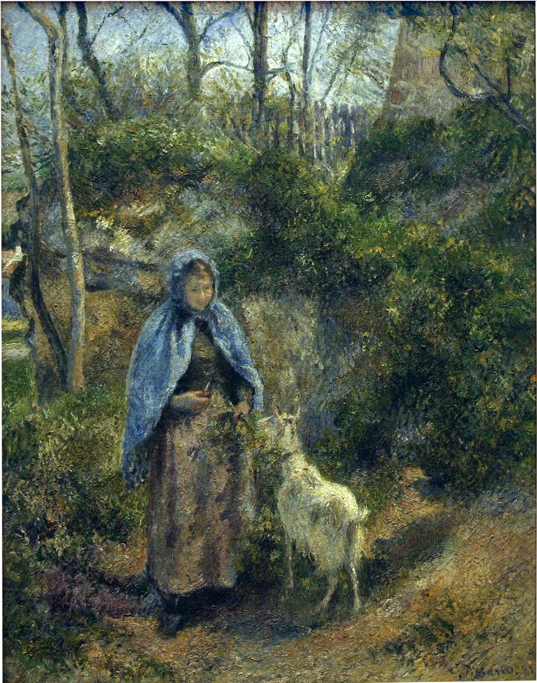 The Goat Girl (1881) by Camille Pissarro — original painting reproduced as a hand-painted oil on canvas