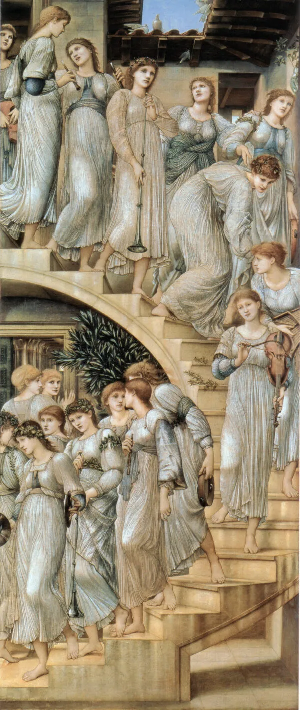 The Golden Stairs (1876) by Edward Burne-Jones — original painting reproduced as a hand-painted oil on canvas