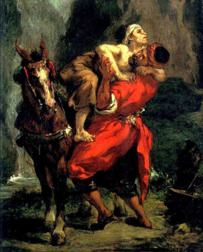 The Good Samaritan (1849) by Eugène Delacroix — original painting reproduced as a hand-painted oil on canvas