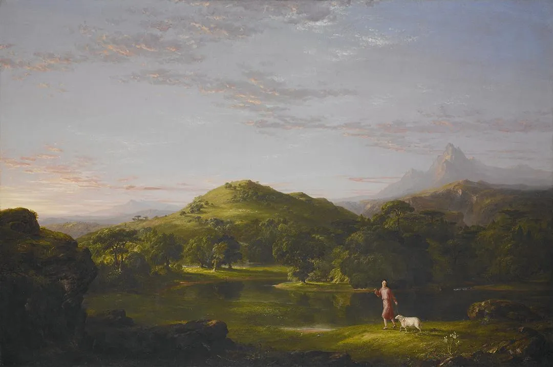The Good Shepherd (1848) by Thomas Cole — original painting reproduced as a hand-painted oil on canvas