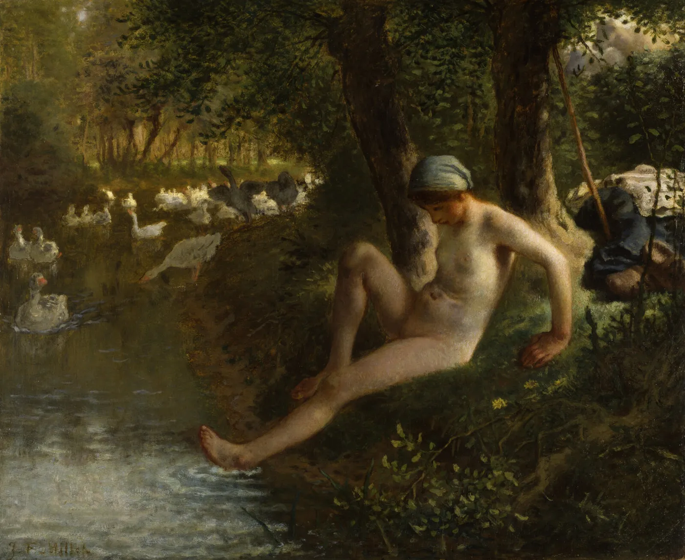 The Goose Girl (1863) by Jean-François Millet — original painting reproduced as a hand-painted oil on canvas