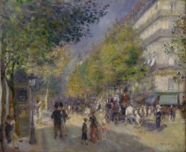 The Grands Boulevards (1875) by Pierre-Auguste Renoir — original painting reproduced as a hand-painted oil on canvas