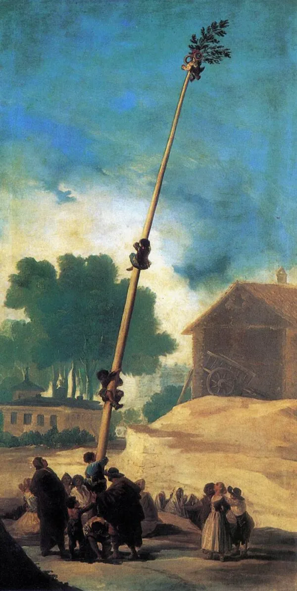 The Greasy Pole (1787) by Francisco Goya — original painting reproduced as a hand-painted oil on canvas