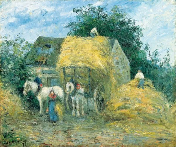 The Hay Cart, Montfoucault (1879) by Camille Pissarro — original painting reproduced as a hand-painted oil on canvas