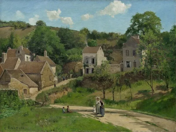 The Hermitage at Pontoise (1867) by Camille Pissarro — original painting reproduced as a hand-painted oil on canvas