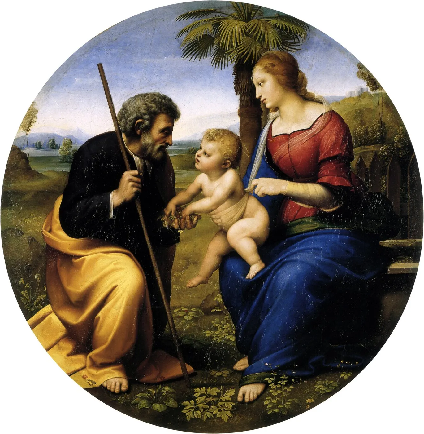 The Holy Family With a Palm Tree (1506) by Raphael — original painting reproduced as a hand-painted oil on canvas