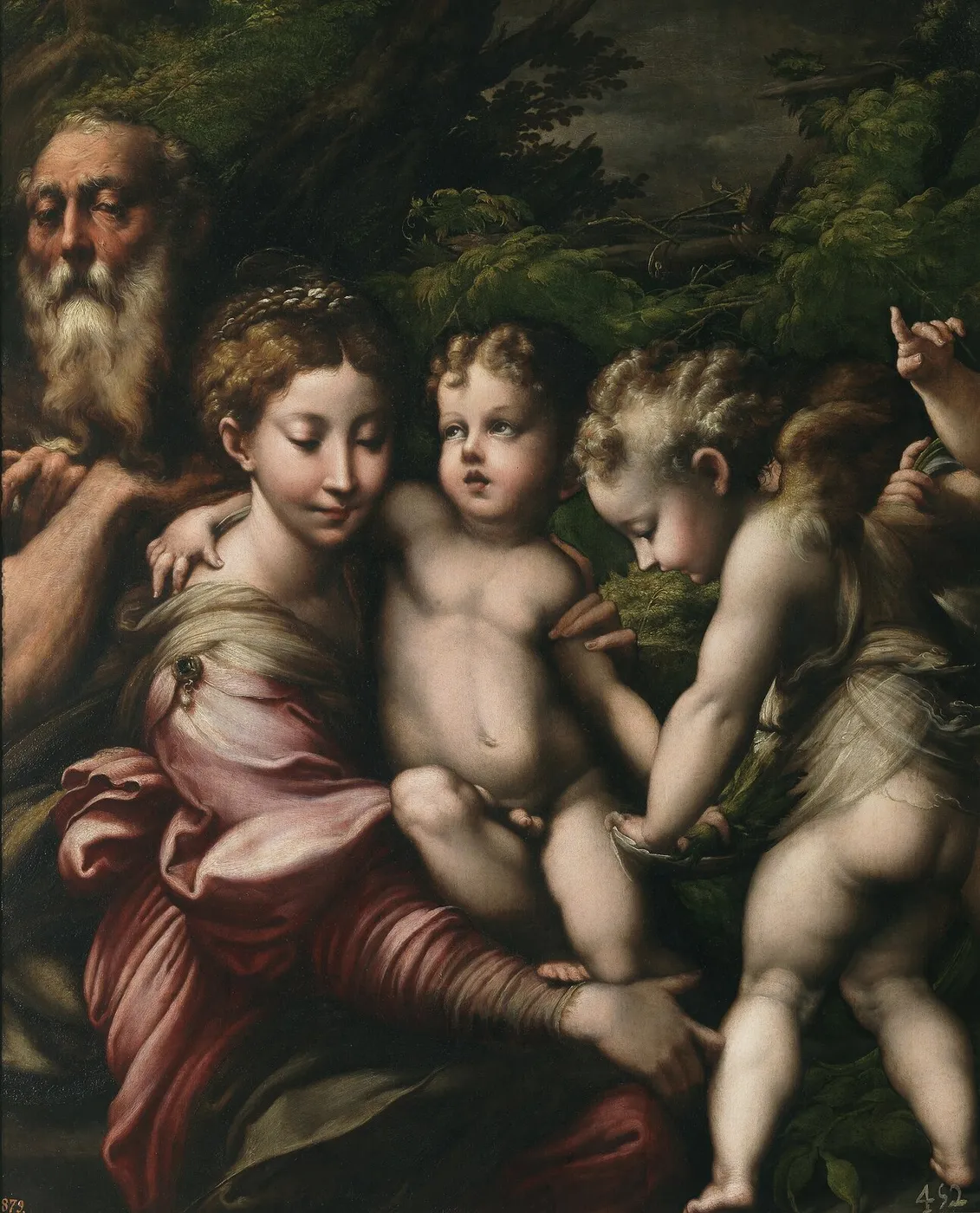 The Holy Family with Angels (1524) by Parmigianino — original painting reproduced as a hand-painted oil on canvas