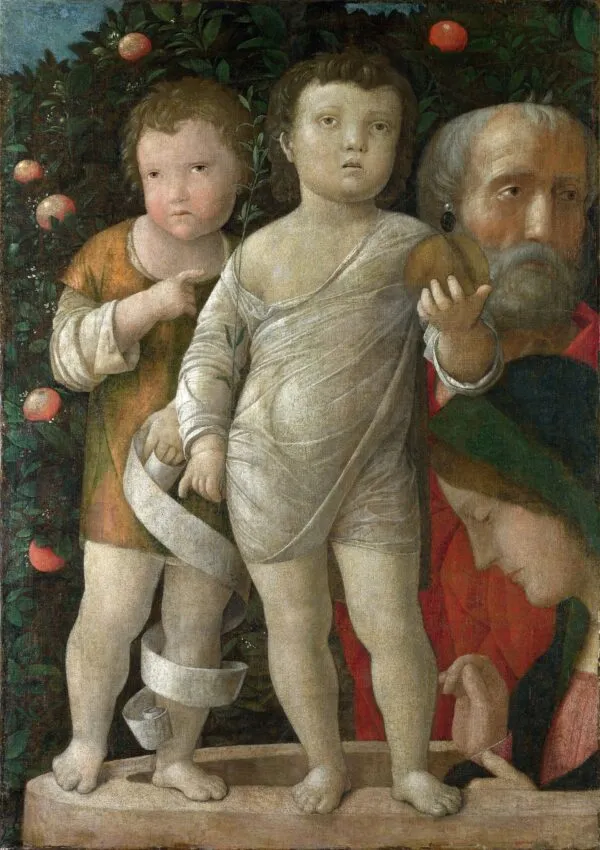 The Holy Family with Saint John (1500) by Andrea Mantegna — original painting reproduced as a hand-painted oil on canvas