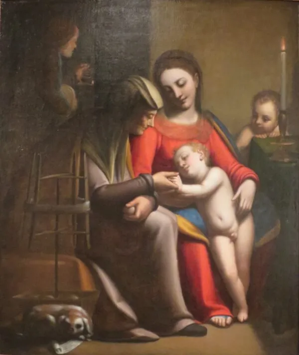 The Holy Family with Saints Anne and John the Baptist (1592) by Sofonisba Anguissola — original painting reproduced as a hand-painted oil on canvas