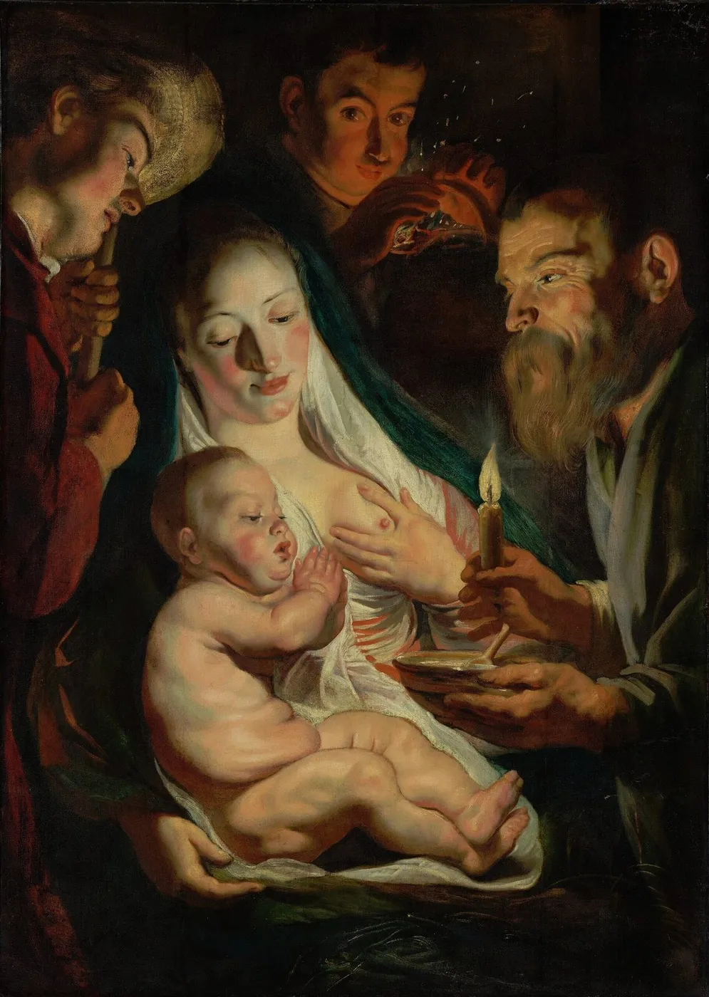 The Holy Family with Shepherds (1616) by Jacob Jordaens — original painting reproduced as a hand-painted oil on canvas