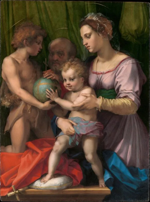 The Holy Family with the Young Saint John the Baptist (1529) by Andrea del Sarto — original painting reproduced as a hand-painted oil on canvas