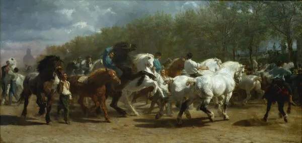 The Horse Fair (1853) by Rosa Bonheur — original painting reproduced as a hand-painted oil on canvas