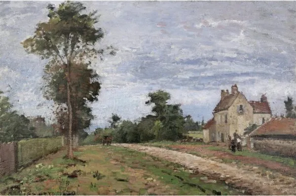 The House of M. Musy, Louveciennes (1870) by Camille Pissarro — original painting reproduced as a hand-painted oil on canvas
