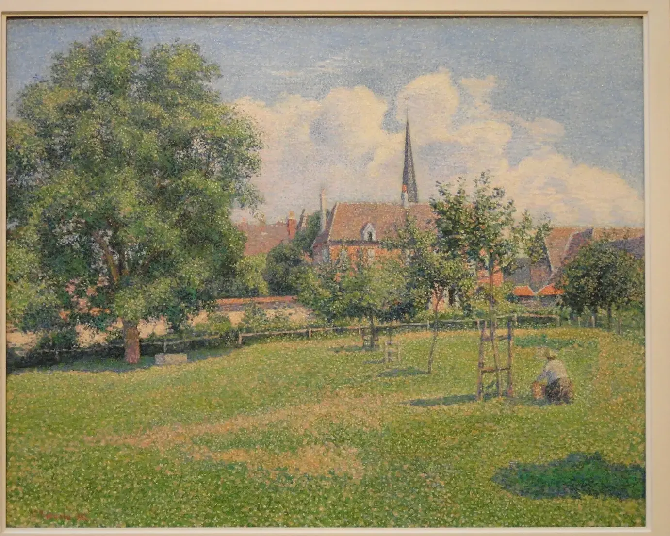 The House of the Deaf Woman and the Belfry at Eragny (1886) by Camille Pissarro — original painting reproduced as a hand-painted oil on canvas