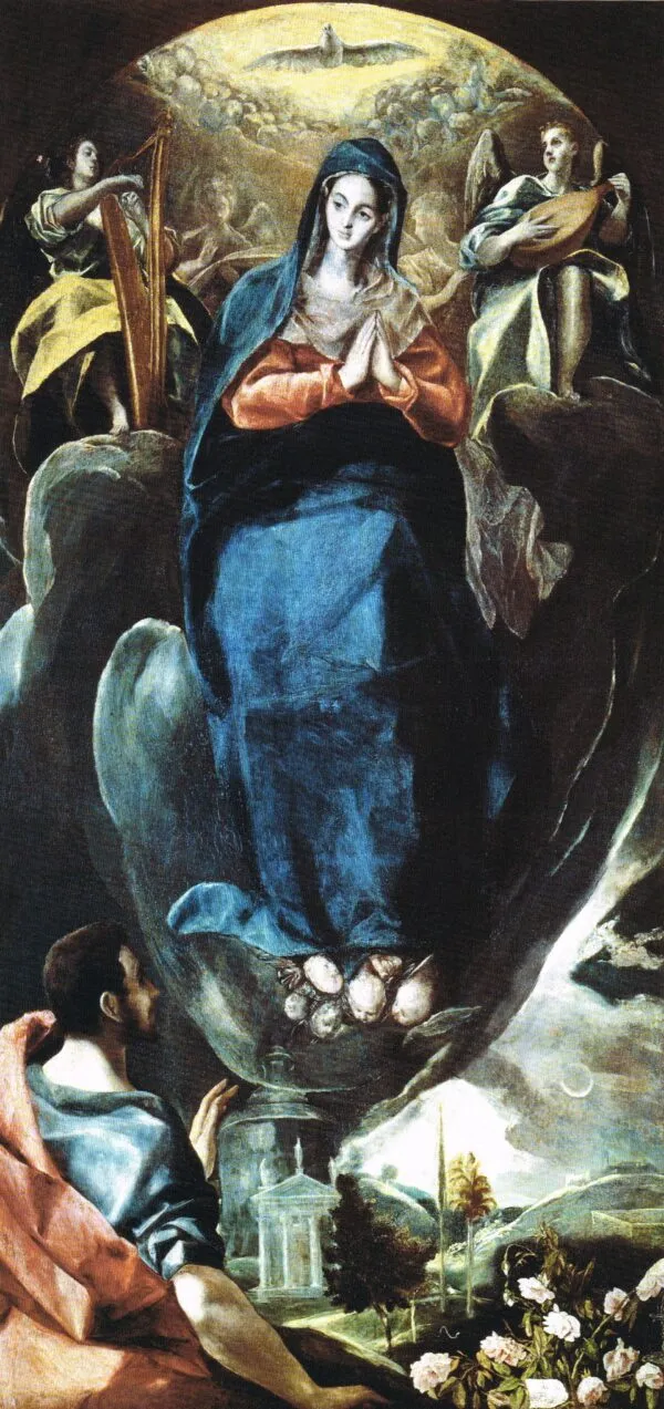 The Immaculate Conception with Saint John the Evangelist (1580) by El Greco — original painting reproduced as a hand-painted oil on canvas