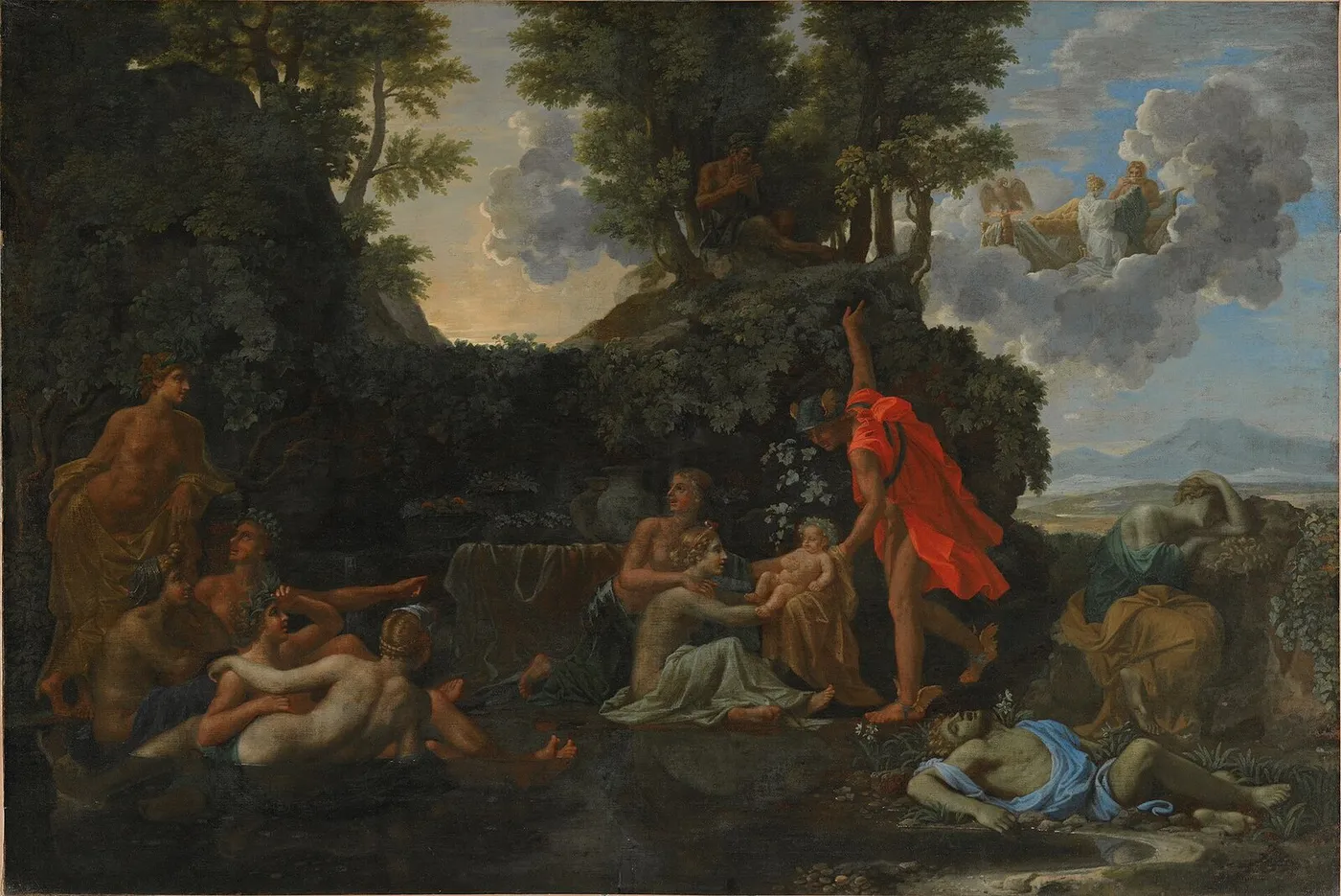 The Infant Bacchus Entrusted to the Nymphs of Nysa The Death of Echo and Narcissus (1657) by Nicolas Poussin — original painting reproduced as a hand-painted oil on canvas
