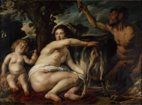The Infant Jupiter fed by the goat Amalthea (1635) by Jacob Jordaens — original painting reproduced as a hand-painted oil on canvas
