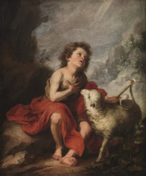 The Infant Saint John the Baptist (1670) by Bartolomé Esteban Murillo — original painting reproduced as a hand-painted oil on canvas