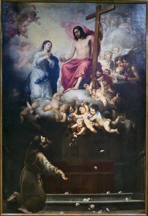 The Jubilee of the Porziuncola (1665) by Bartolomé Esteban Murillo — original painting reproduced as a hand-painted oil on canvas