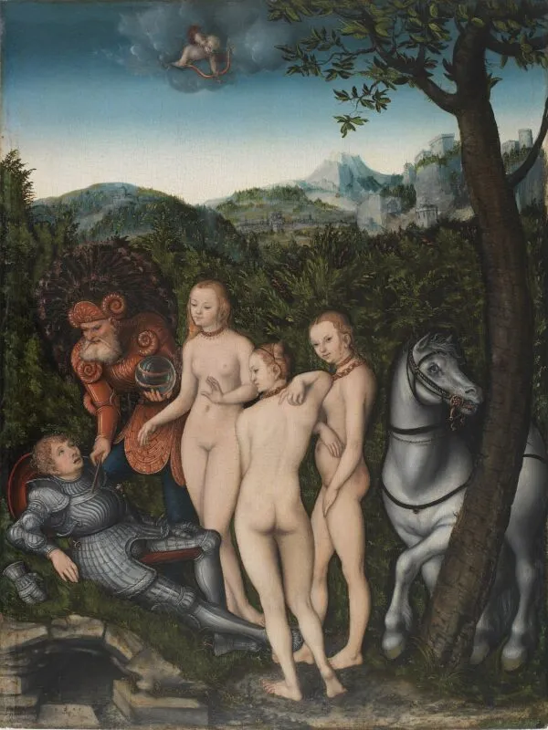 The Judgement of Paris (1527) by Lucas Cranach the Elder — original painting reproduced as a hand-painted oil on canvas