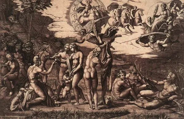 The Judgement of Paris (1514) by Raphael — original painting reproduced as a hand-painted oil on canvas