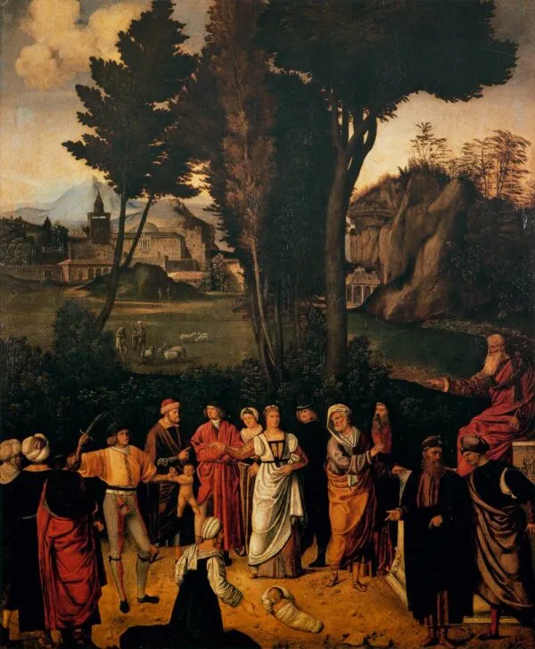 The Judgement of Solomon (1500) by Giorgione — original painting reproduced as a hand-painted oil on canvas