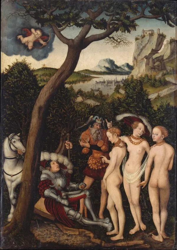 The Judgment of Paris (1528) by Lucas Cranach the Elder — original painting reproduced as a hand-painted oil on canvas