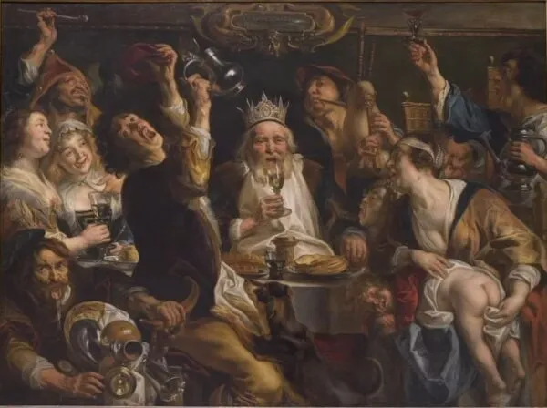 The King Drinks (1640) by Jacob Jordaens — original painting reproduced as a hand-painted oil on canvas