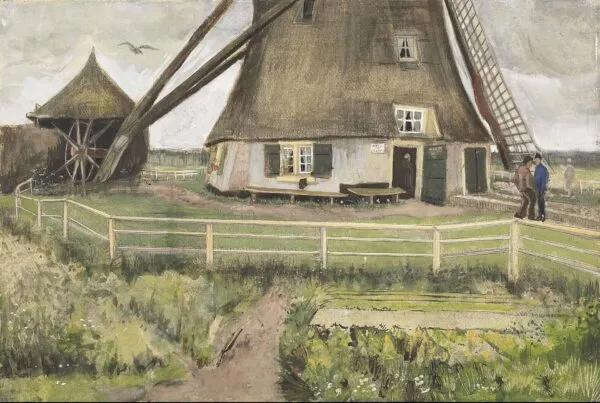 The 'Laakmolen' near The Hague (1882) by Vincent van Gogh — original watercolour reproduced as a hand-painted oil on canvas