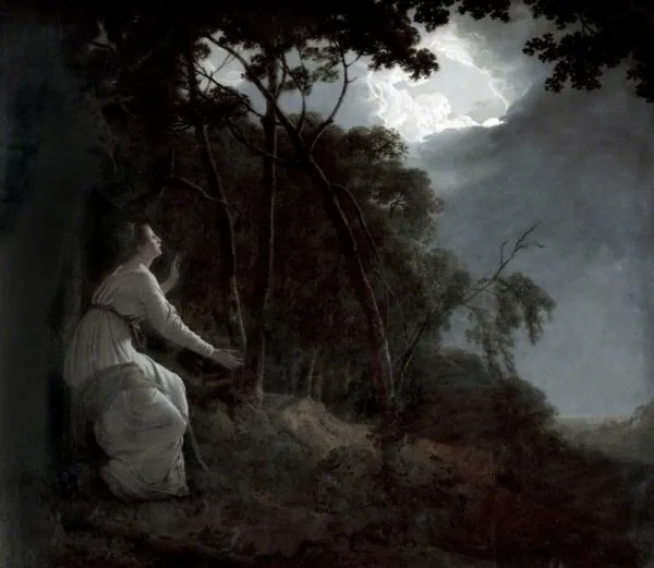 The Lady in Milton's 'Comus' (1785) by Joseph Wright of Derby — original painting reproduced as a hand-painted oil on canvas