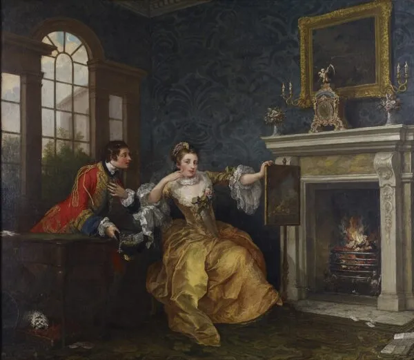 The Lady's Last Stake (1759) by William Hogarth — original painting reproduced as a hand-painted oil on canvas