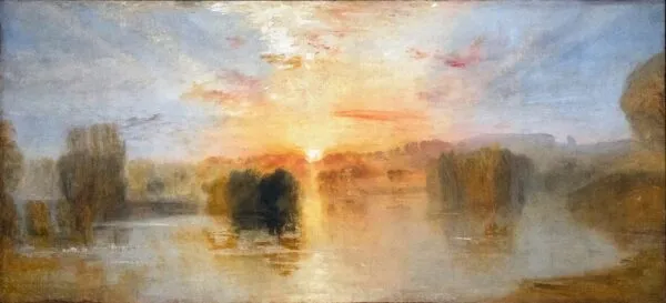 The Lake, Petworth, Sunset; Sample Study (1827) by J. M. W. Turner — original painting reproduced as a hand-painted oil on canvas