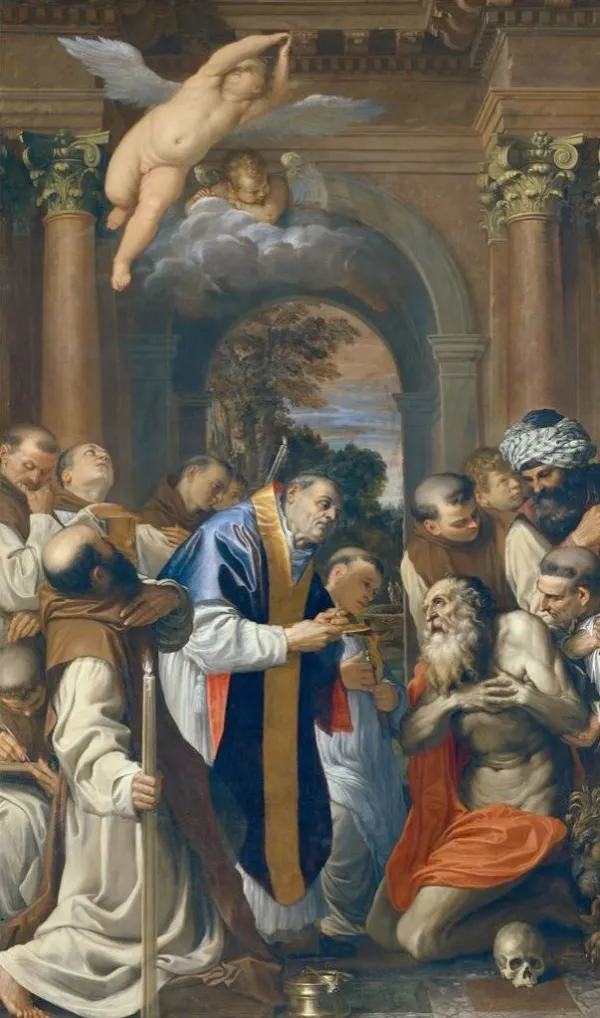 The Last Communion of St Jerome (1590) by Agostino Carracci — original painting reproduced as a hand-painted oil on canvas