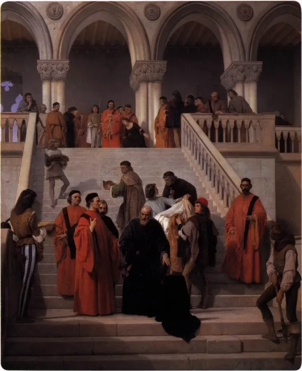 The last moments of doge Marin Faliero (1867) by Francesco Hayez — original painting reproduced as a hand-painted oil on canvas