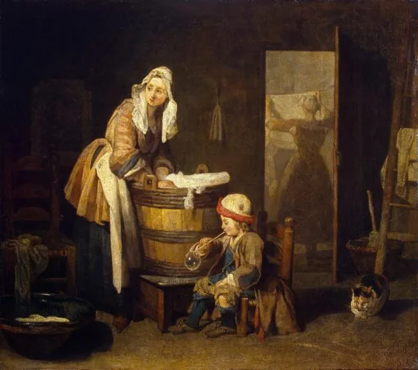 The Laundress (1730) by Jean-Baptiste-Siméon Chardin — original painting reproduced as a hand-painted oil on canvas