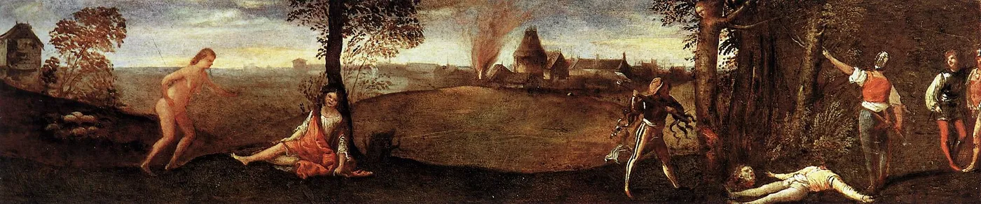 The Legend of Polydoros (1506) by Titian — original painting reproduced as a hand-painted oil on canvas