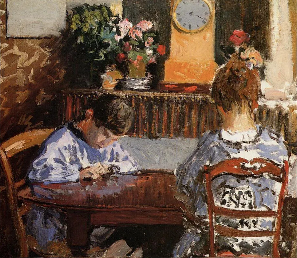 the Lesson (1874) by Alfred Sisley — original painting reproduced as a hand-painted oil on canvas