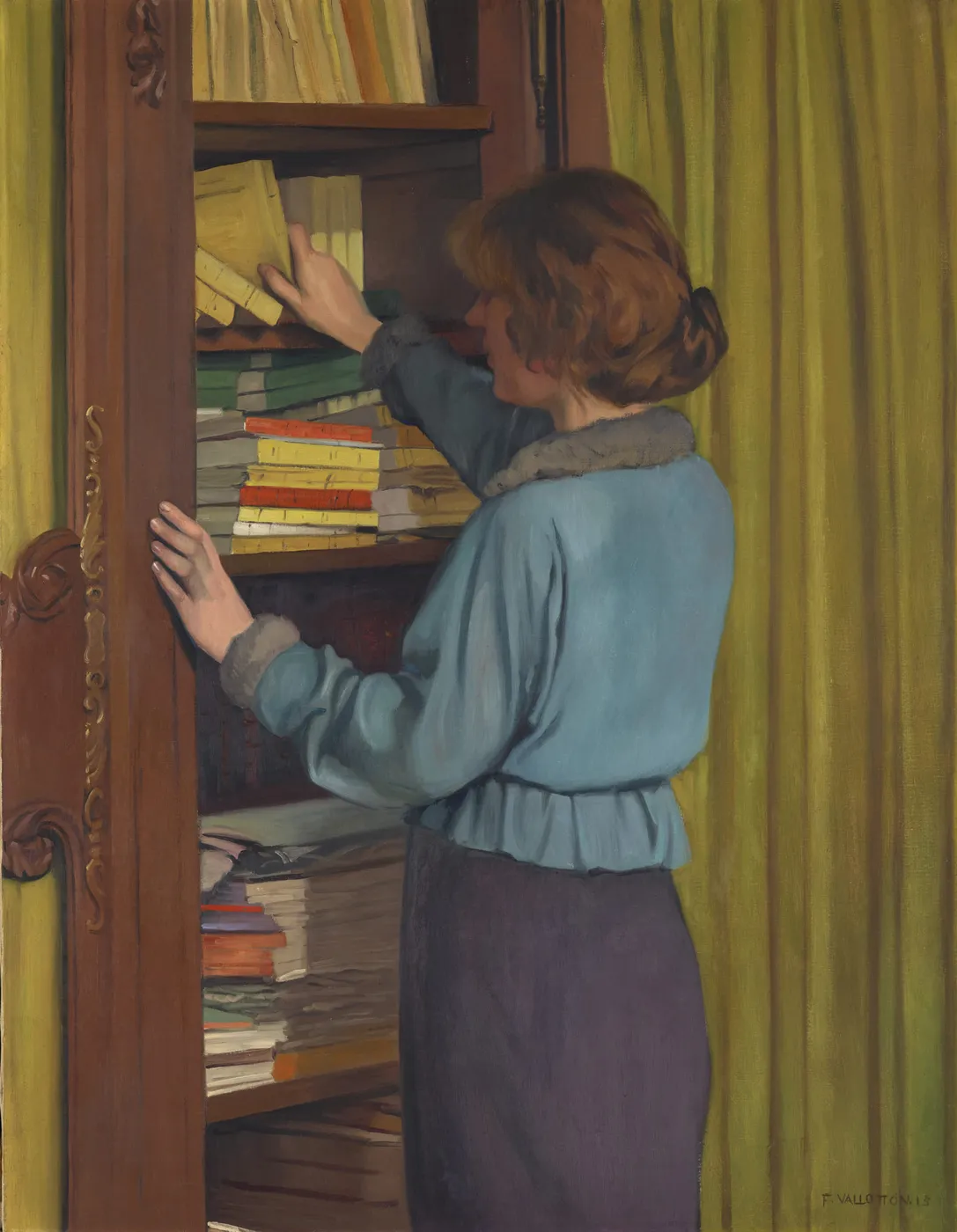 The library (1915) by Félix Vallotton — original painting reproduced as a hand-painted oil on canvas