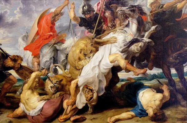 The Lion Hunt (1621) by Peter Paul Rubens — original painting reproduced as a hand-painted oil on canvas