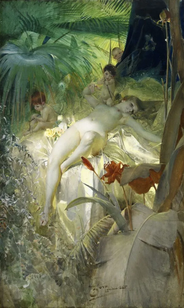 The Love Nymph (1885) by Anders Zorn — original painting reproduced as a hand-painted oil on canvas