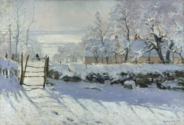 The Magpie (1868) by Claude Monet — original painting reproduced as a hand-painted oil on canvas