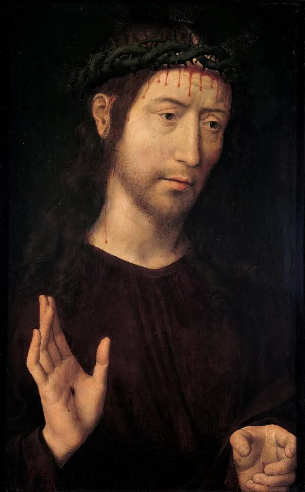The Man of Sorrows Blessing (1470) by Hans Memling — original painting reproduced as a hand-painted oil on canvas