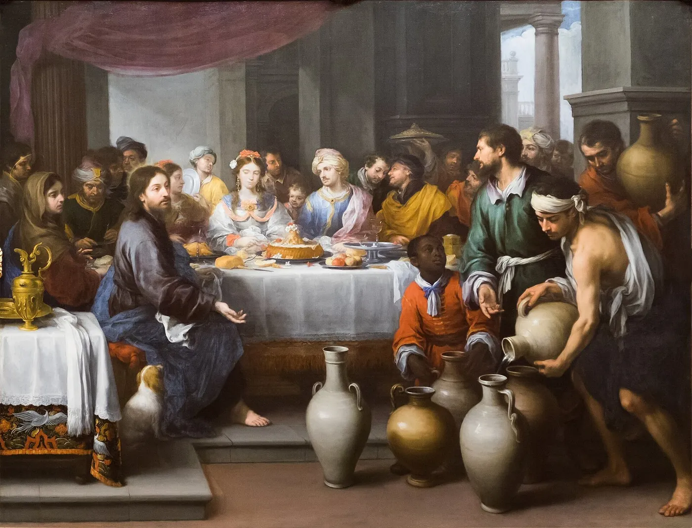 The Marriage Feast at Cana. (1672) by Bartolomé Esteban Murillo — original painting reproduced as a hand-painted oil on canvas