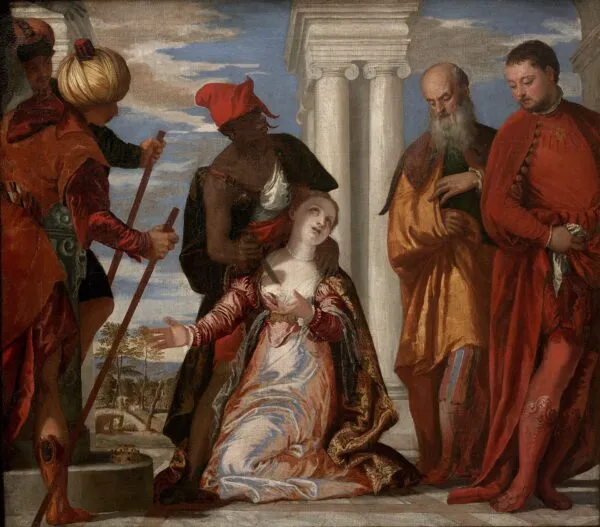 The Martyrdom of Saint Justina (1555) by Paolo Veronese — original painting reproduced as a hand-painted oil on canvas