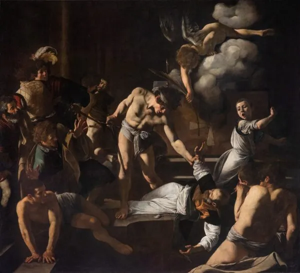 The Martyrdom of Saint Matthew (1600) by Caravaggio — original painting reproduced as a hand-painted oil on canvas